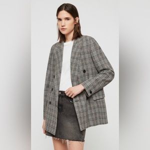 Womens All Saints Rowan Lea Black White Plaid Blazer Jacket Coat Sz 4 Wool Blend